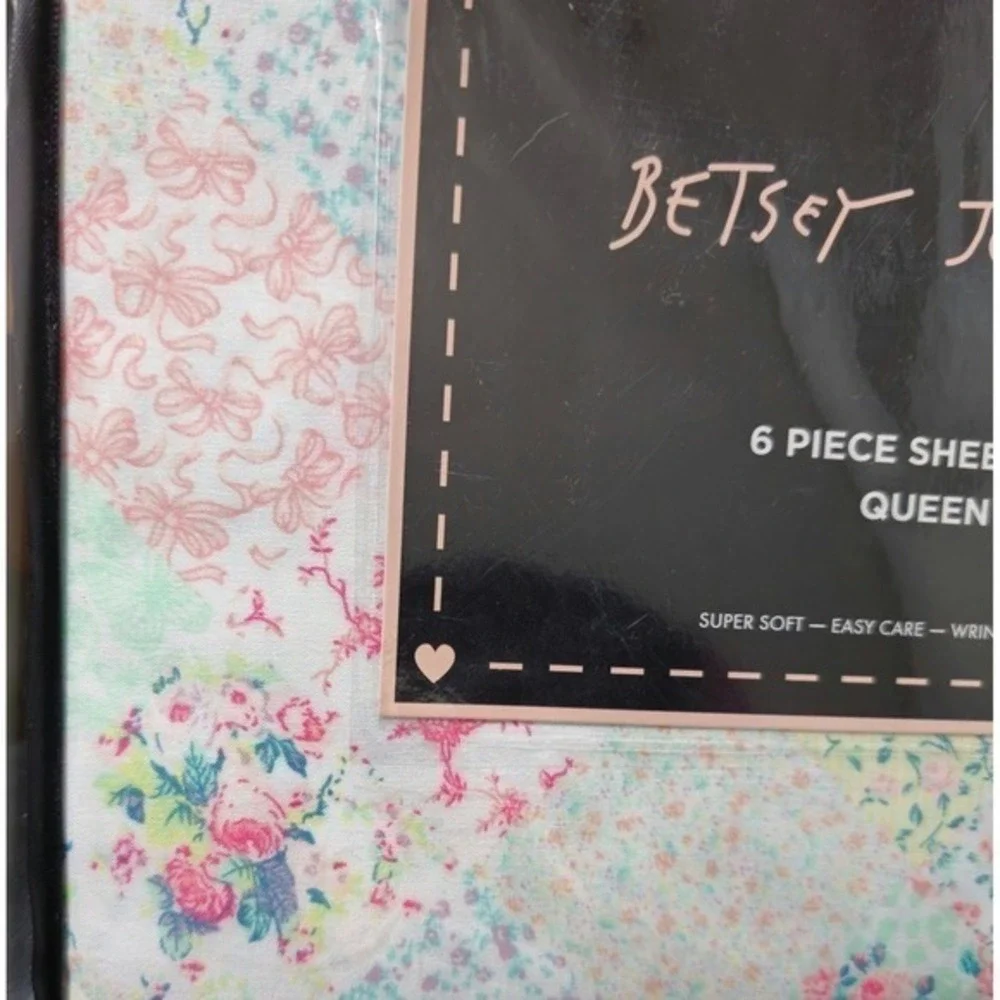 Betsey Johnson Queen Sheet Set 6 Piece Mermaid Patchwork Blue Floral Butterflies
